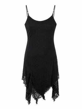 V.I.Petites Vintage Y2K Black Lace Beaded Slip Dress Size 14